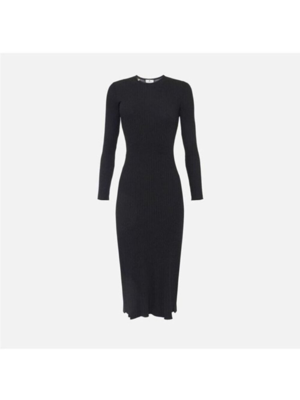 Black Ribbed Long-Sleeve Midi Dress - Women